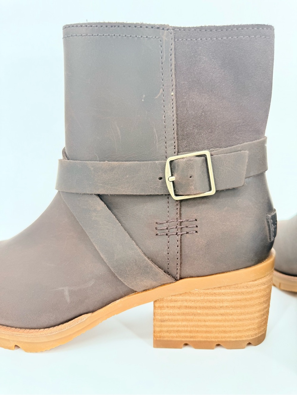 SOREL Cate Buckle Brown Leather Ankle Boots Gorpcore Rustic Moto Granola 8.5 - Picture 11 of 14